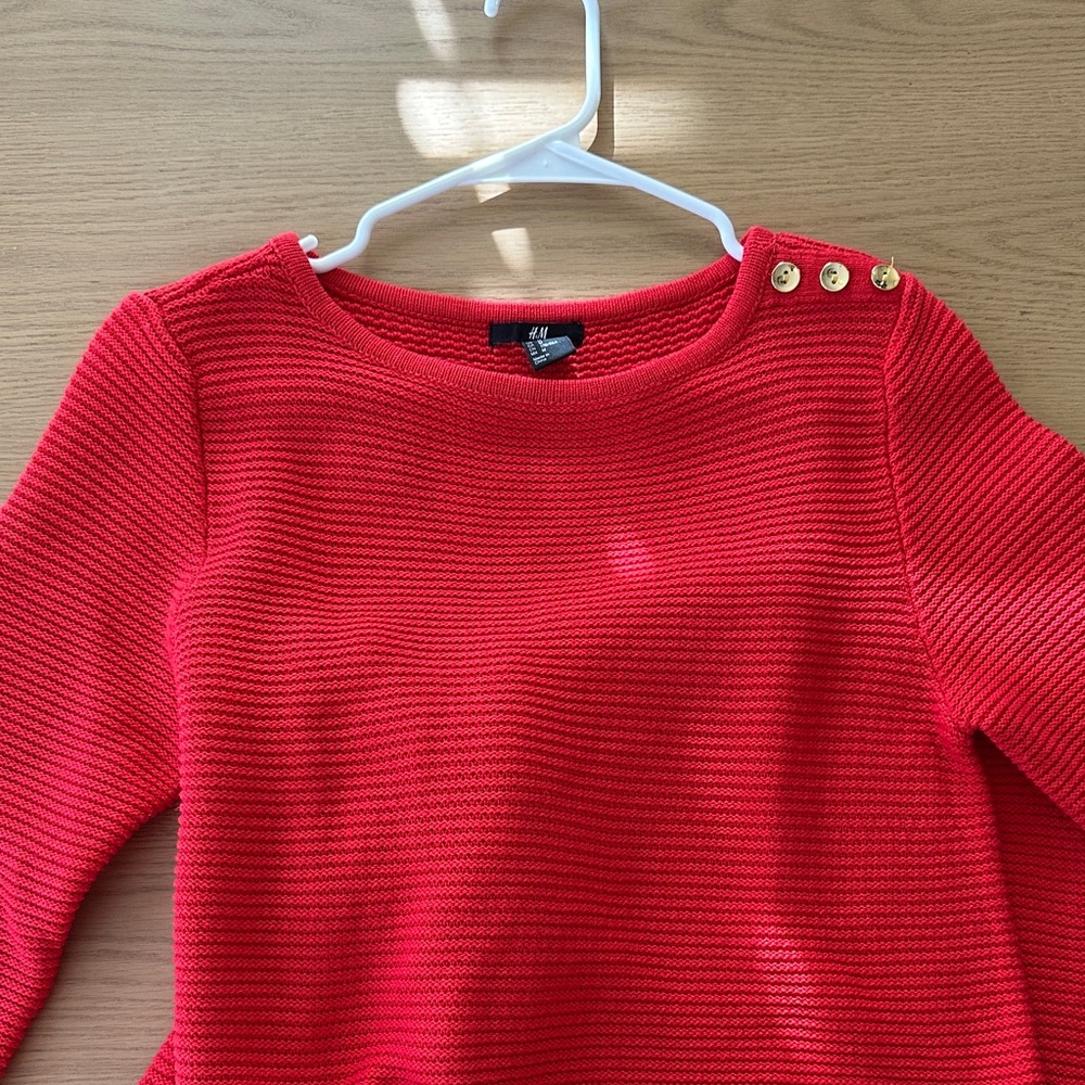 H&M Red Long Sleeve Dress with Gold Buttons